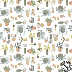 Windham Fabrics Petal and Purr Potted Plants White Windham Fabrics Petal and Purr Potted Plants White