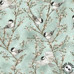 Hoffman Fabrics Cotton and Pine Birds Seafoam/Silver