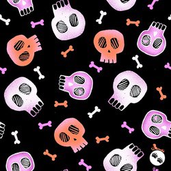 Blank Quilting Ghostly Greetings Skulls Black