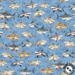 QT Fabrics Deep Sea Dazzle Sharks Toss Blue QT Fabrics Deep Sea Dazzle Sharks Toss Blue