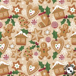 P&B Textiles Christmas Miniatures III Gingerbread Allover Tan