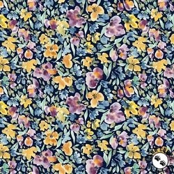 Clothworks Violetta Packed Flowers Dark Denim