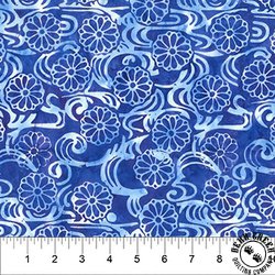 Northcott Banyan Batiks Fresh Flowers Daisy Swirl Blue Bayou