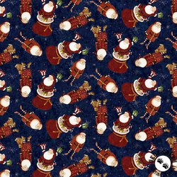 Clothworks Gingerbread Christmas Santas Light Navy