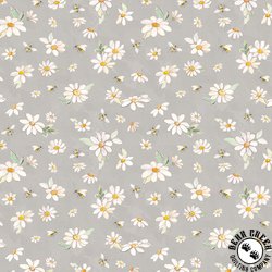 Clothworks Daisy Field Daisies and Bees Gray