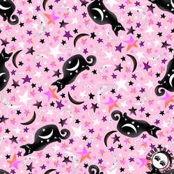 Blank Quilting Ghostly Greetings Cats with Stars & Moons Pink