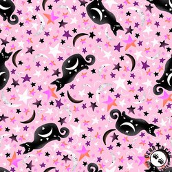 Blank Quilting Ghostly Greetings Cats with Stars & Moons Pink Blank Quilting Ghostly Greetings Cats with Stars & Moons Pink