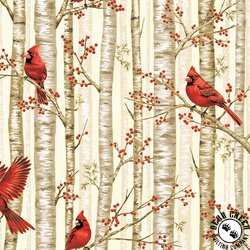 Hoffman Fabrics Berries and Birch Cardinals and Birch Cream/Gold