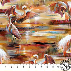 Northcott Tranquil Tides  Egrets Ochre/Multi