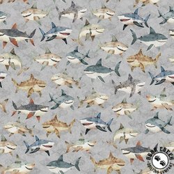 QT Fabrics Deep Sea Dazzle Sharks Toss Gray