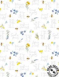 Wilmington Prints Bees and Blooms Words All Over White Wilmington Prints Bees and Blooms Words All Over White