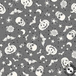 Maywood Studio Goth Gardens Floating Pumpkins and Skulls Grey Maywood Studio Goth Gardens Floating Pumpkins and Skulls Grey