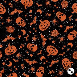Maywood Studio Goth Gardens Floating Pumpkins and Skulls Black Maywood Studio Goth Gardens Floating Pumpkins and Skulls Black