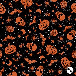 Maywood Studio Goth Gardens Floating Pumpkins and Skulls Black