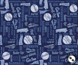 QT Fabrics Bases Loaded Baseball Text Navy