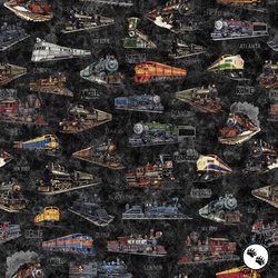 QT Fabrics Steam & Steel Trains Charcoal QT Fabrics Steam & Steel Trains Charcoal