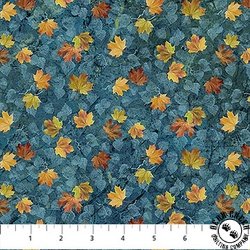 Northcott Autumn Woodland Naturescapes Leaf Toss Blue Multi
