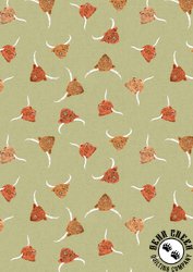 Lewis and Irene Fabrics Highlands Cows Green Lewis and Irene Fabrics Highlands Cows Green
