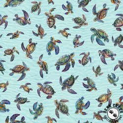 QT Fabrics Endless Blues Sea Turtle Toss Aqua