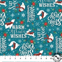 Northcott Woodland Wishes Words Teal/Multi