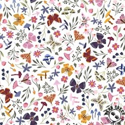 P&B Textiles Flutter Blooms Large Scale Butterflies and Flowers White/Multi