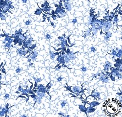 Maywood Studio Blue Belle Floral with Scroll White