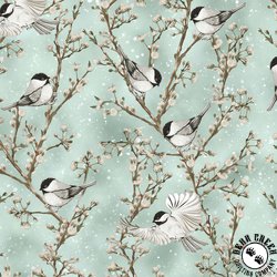 Hoffman Fabrics Cotton and Pine Birds Seafoam/Silver