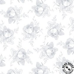 Henry Glass Quilters Flour VI Stylized Rose White on White