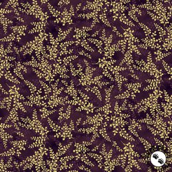 Hoffman Fabrics Blue Jay Song Fronds Plum Gold