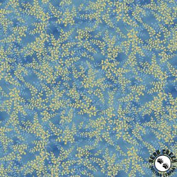 Hoffman Fabrics Blue Jay Song Fronds Bluebird Gold