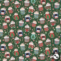 P&B Textiles Christmas Miniatures III Hot Cocoa Allover Dark Green