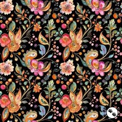 QT Fabrics Fluttering Garden Butterfly Floral Paisley Black QT Fabrics Fluttering Garden Butterfly Floral Paisley Black