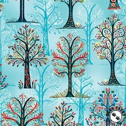 Benartex Farm Feathered Folk Folklore Forest Sky Blue Benartex Farm Feathered Folk Folklore Forest Sky Blue