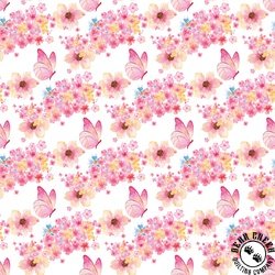 Riley Blake Designs Painted Petals Butterfly Floral White Riley Blake Designs Painted Petals Butterfly Floral White
