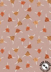 Lewis and Irene Fabrics Highlands Highland Cows Light Brown