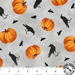 Northcott Spellbound Crows-Pumpkins Gray/Multi