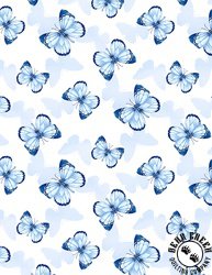 Wilmington Prints Blooming Blue Butterfly Toss White
