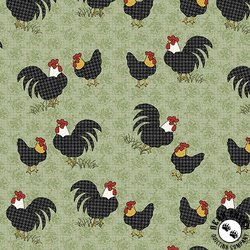 Benartex Heartland Field Roosters Light Green