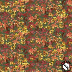 P&B Textiles Autumn Retreat Tossed Leaves Green