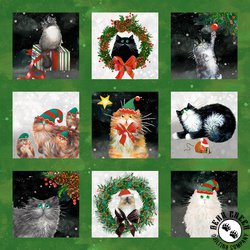 Windham Fabrics Meowy Christmas Festive Felines Pine