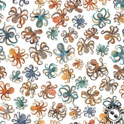 QT Fabrics Deep Sea Dazzle Octopus White QT Fabrics Deep Sea Dazzle Octopus White