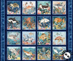 QT Fabrics Deep Sea Dazzle Undersea Picture Patches Navy QT Fabrics Deep Sea Dazzle Undersea Picture Patches Navy