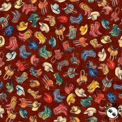 QT Fabrics Yippie Ki Yay! Cowboy Boots and Hats Brick QT Fabrics Yippie Ki Yay! Cowboy Boots and Hats Brick