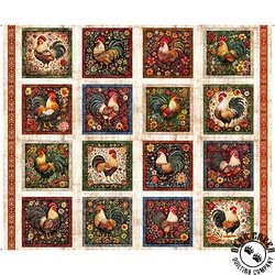 QT Fabrics Rule the Roost Rooster Picture Patches Panel Cream QT Fabrics Rule the Roost Rooster Picture Patches Panel Cream
