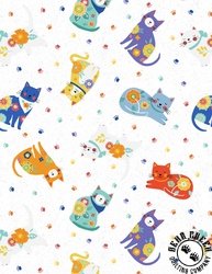 Wilmington Prints Fe-Line Frisky Cat Toss White Wilmington Prints Fe-Line Frisky Cat Toss White
