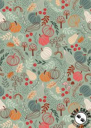 Lewis and Irene Fabrics Snuggle-up Season Flannel Pumpkins on Light Jade