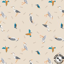 Lewis and Irene Fabrics Small Things Rivers and Creeks Herons and Kingfisher Cream