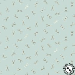 Andover Fabrics Sewing Bird Good Scissors Blue Quartz