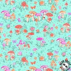 Andover Fabrics Fairy Dust Toadstool Teal