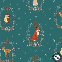 Michael Miller Fabrics Midnight Forest Animal Vignettes Teal